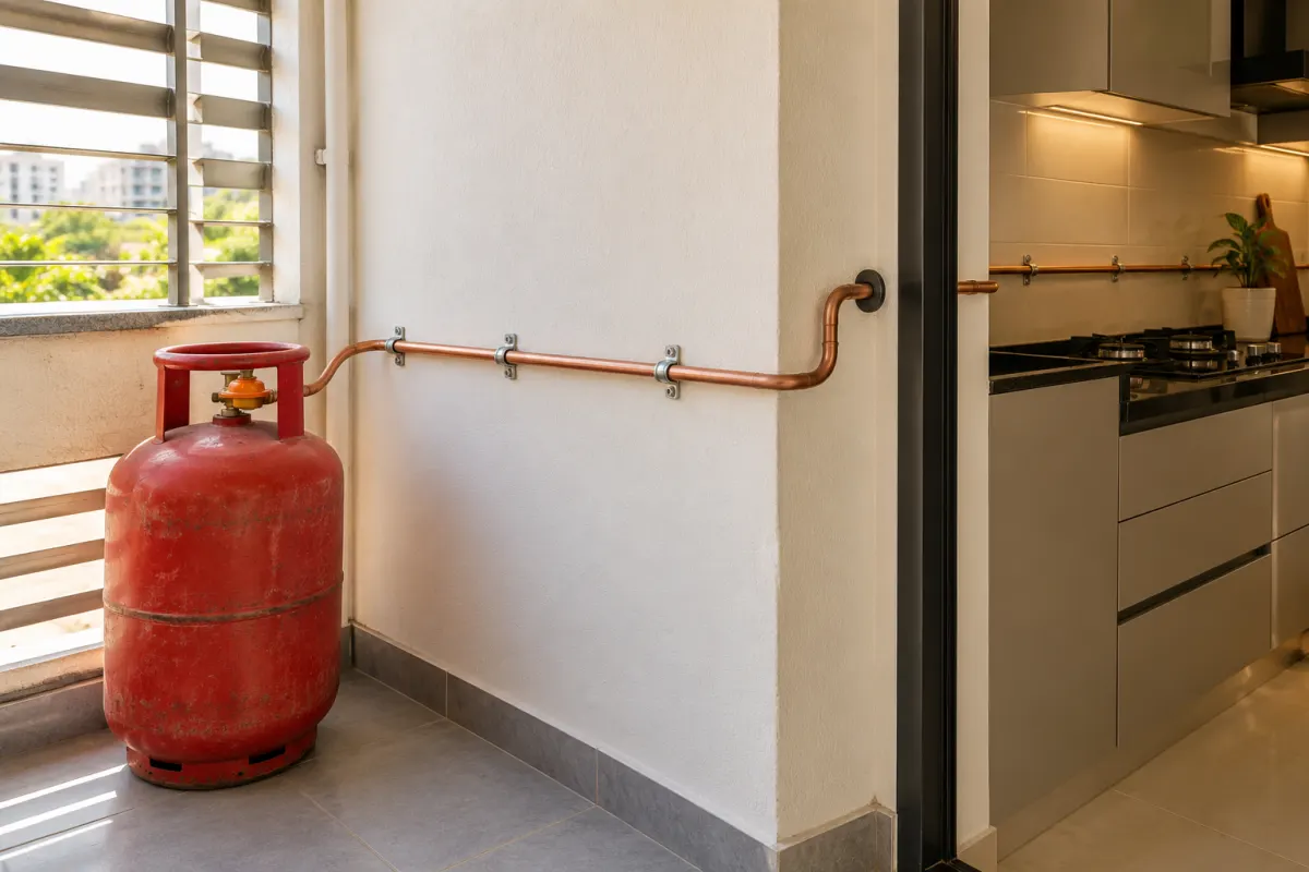 Copper LPG pipeline from a cylinder in a ventilated utility area
