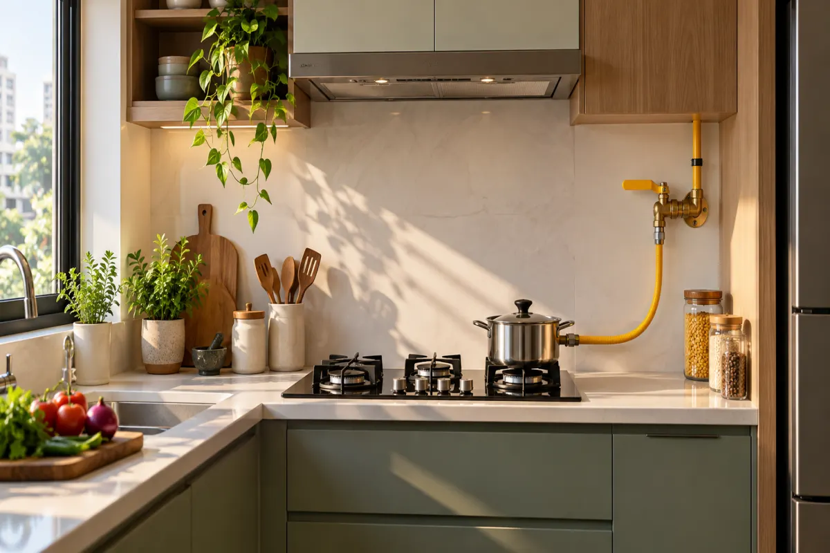 Kitchen hob connected to a wall-mounted gas valve