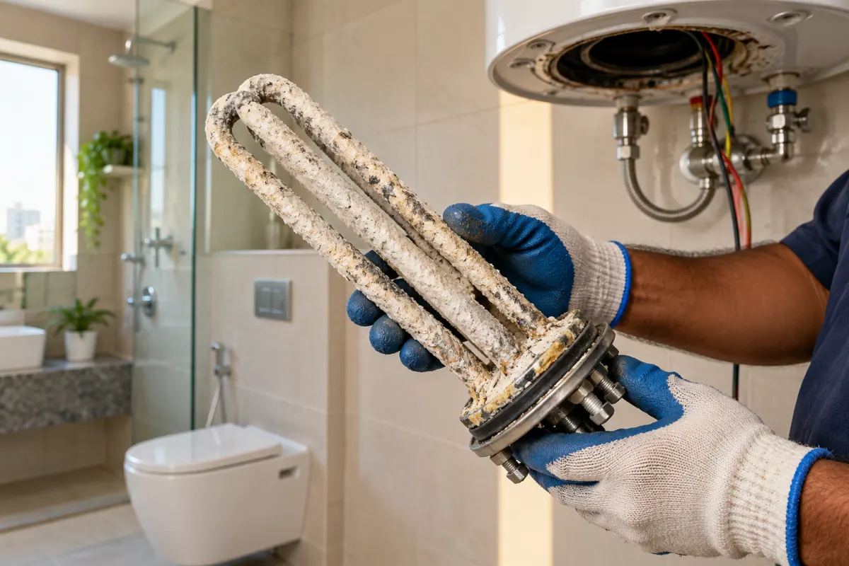 Scaled heating element removed from a geyser