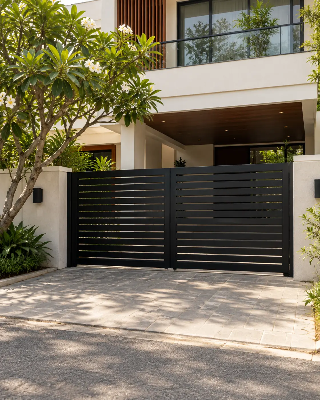 Modern black MS main gate with horizontal slats