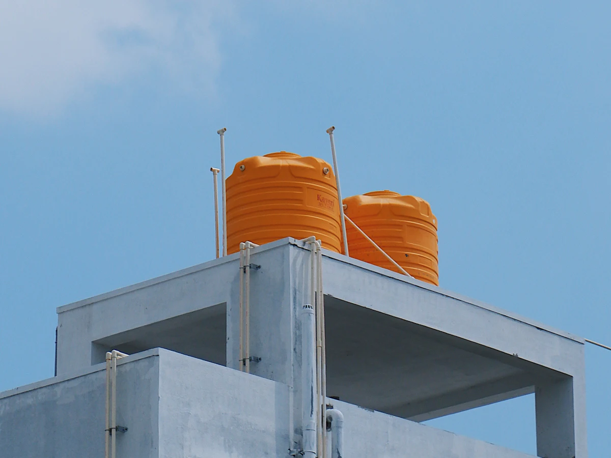 Water tanks on the roof of a house