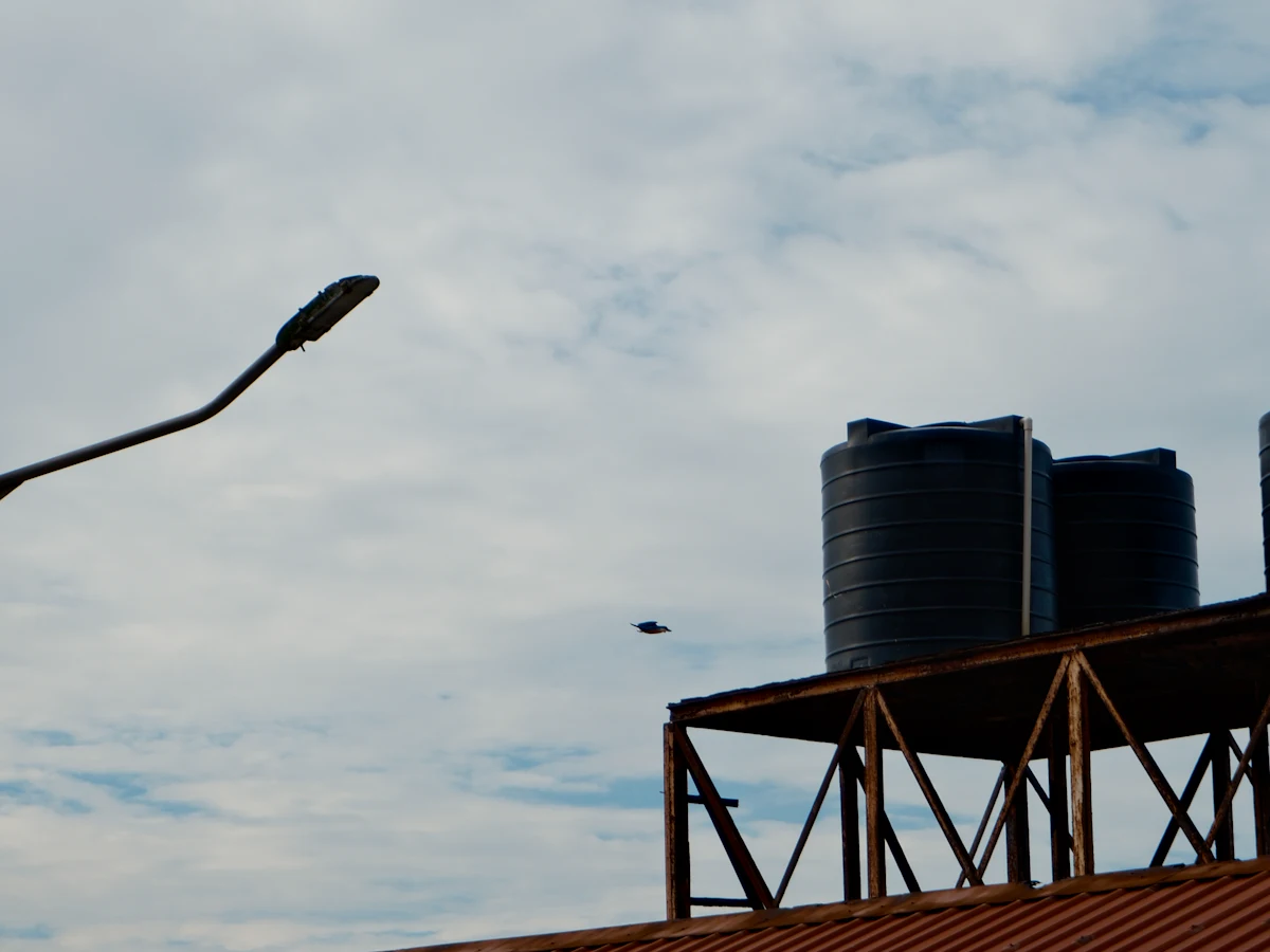 Water tanks on a terrace stand